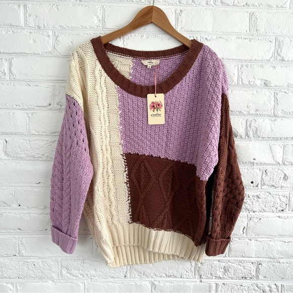 NWT Cream, Brown and Purple Sweater | Size Medium - Picture 2 of 10